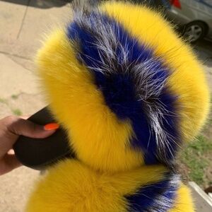 Yellow Blue Black & White Real Fur Slides sizes 7.5-9.5